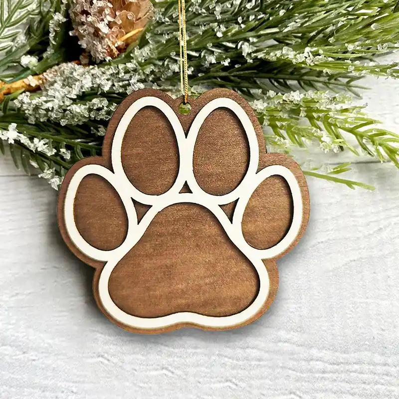 Handcrafted Wooden Christmas Tree Paw Pendant Festive Holiday Decor Accent