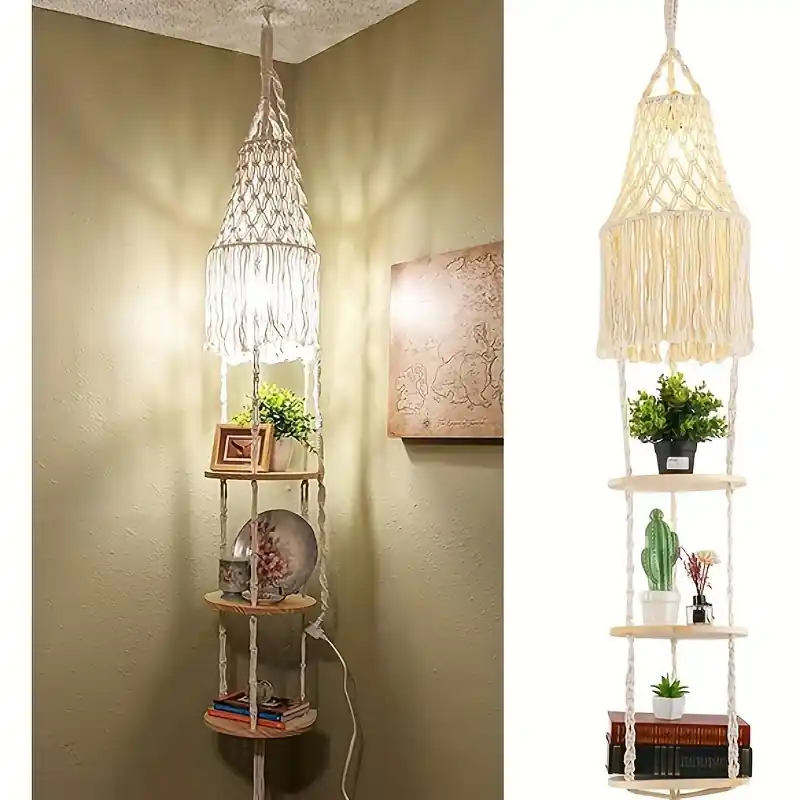 Bohochic 3tier Lamp Shade Hanging Plant Stand For Bedroom