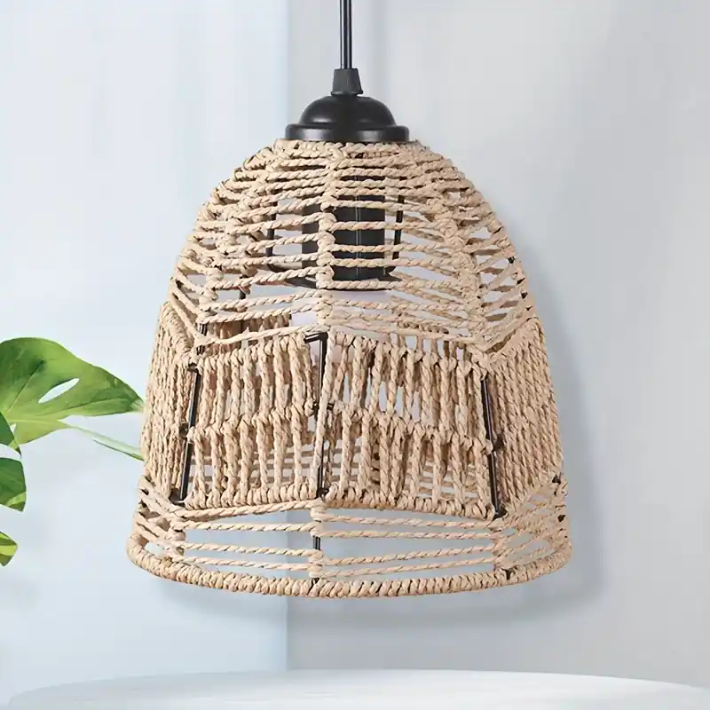 1pc Rustic Modern Farmhouse Rattan Pendant Light Shade Handcrafted Elegance