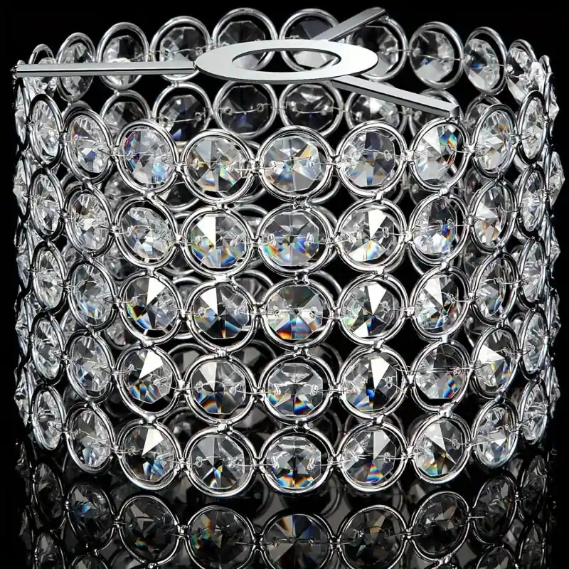 Modern Crystal Ceiling Lamp Shade Polished Silver Finish Warm White Light