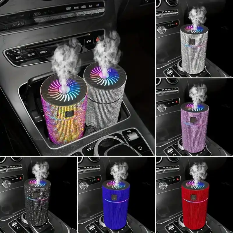 Led Rhinestone Car Humidifier Elegant Aromatherapy Diffuser Air Purifier