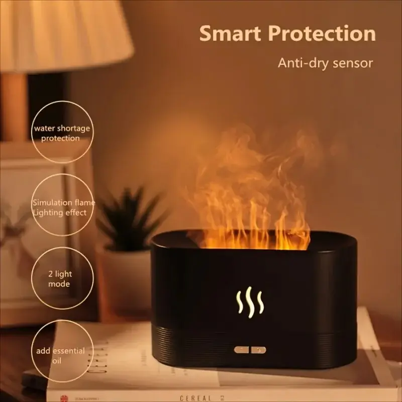 Flame Effect Humidifier Soothing Light Cool Mist Usb Diffuser Purifier