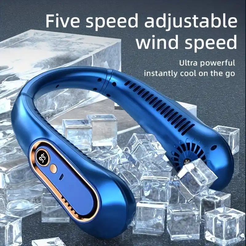 Portable Bladeless Neck Fan Usb Rechargeable 5speed Led Display Outdoor Comfort