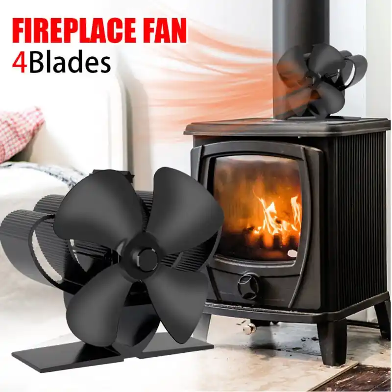 Ecofriendly Heatpowered Black Mini Fireplace Fan Enhance Warmth Comfort