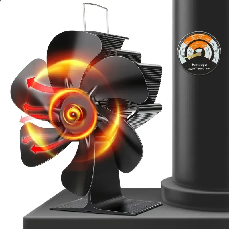 Ecofriendly Heatpowered Fireplace Fan No Electricity Portable With Thermometer