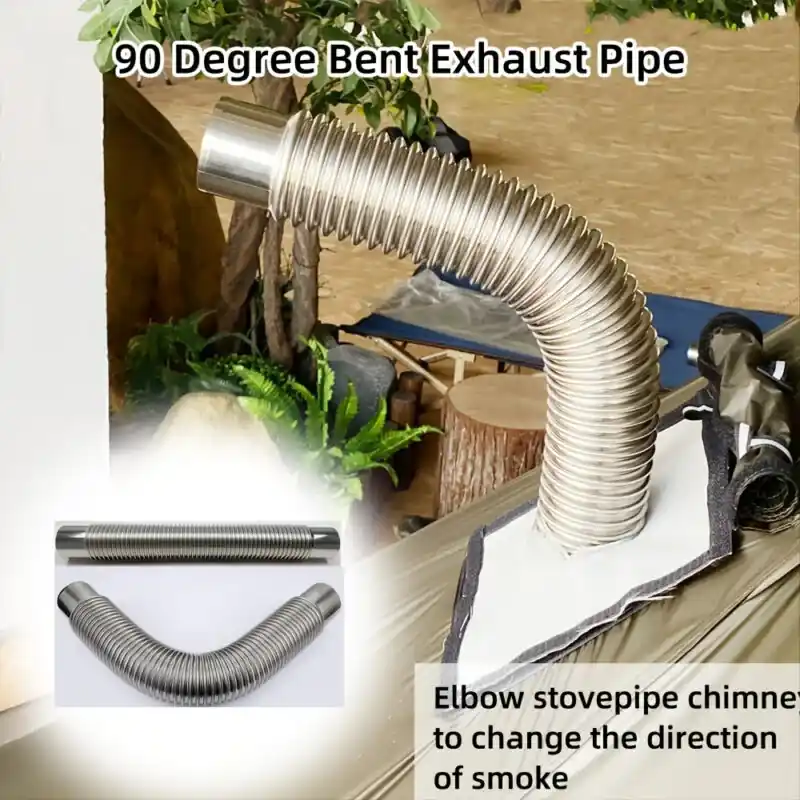 1pc Durable Stainless Steel Flexible 90 Bend Pipe Wood Stove Chimney Vent