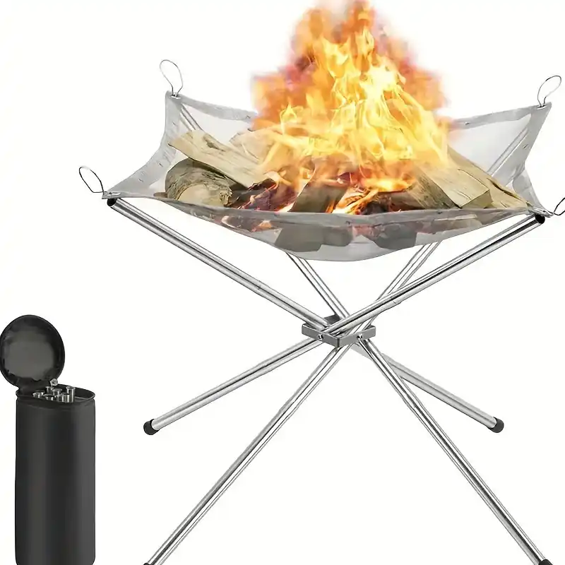 Portable Folding Steel Mesh Camping Fire Pit With Carrying Bag 42cm