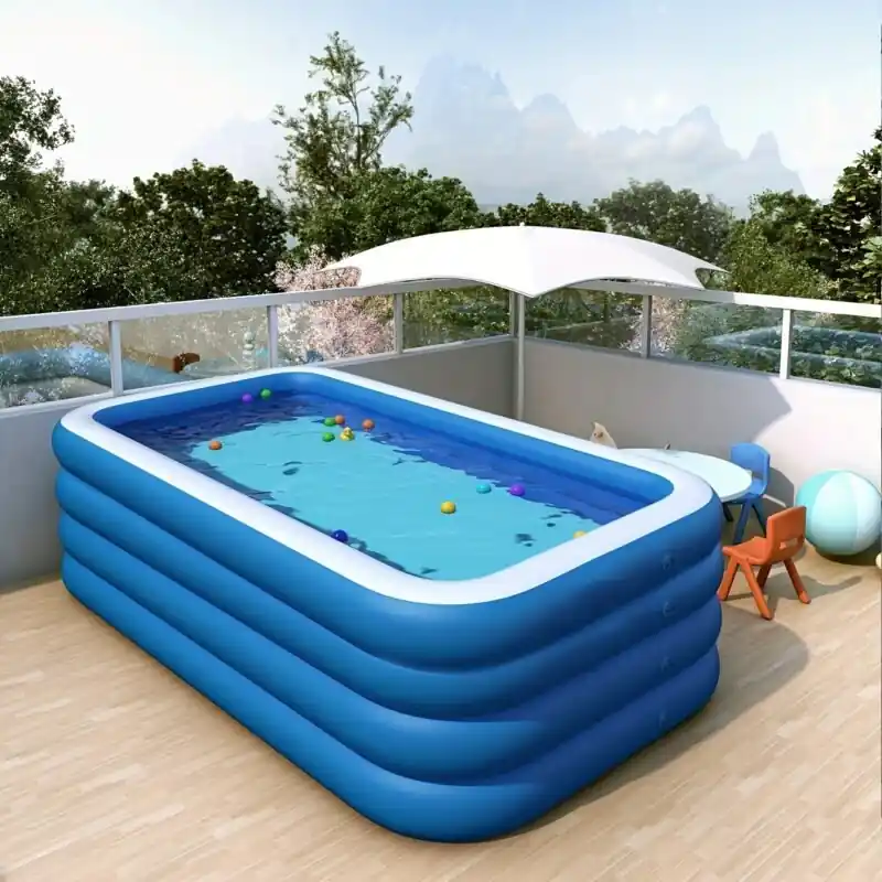 Familysized Blue White Striped Inflatable Pool Extrastable 120x67x24