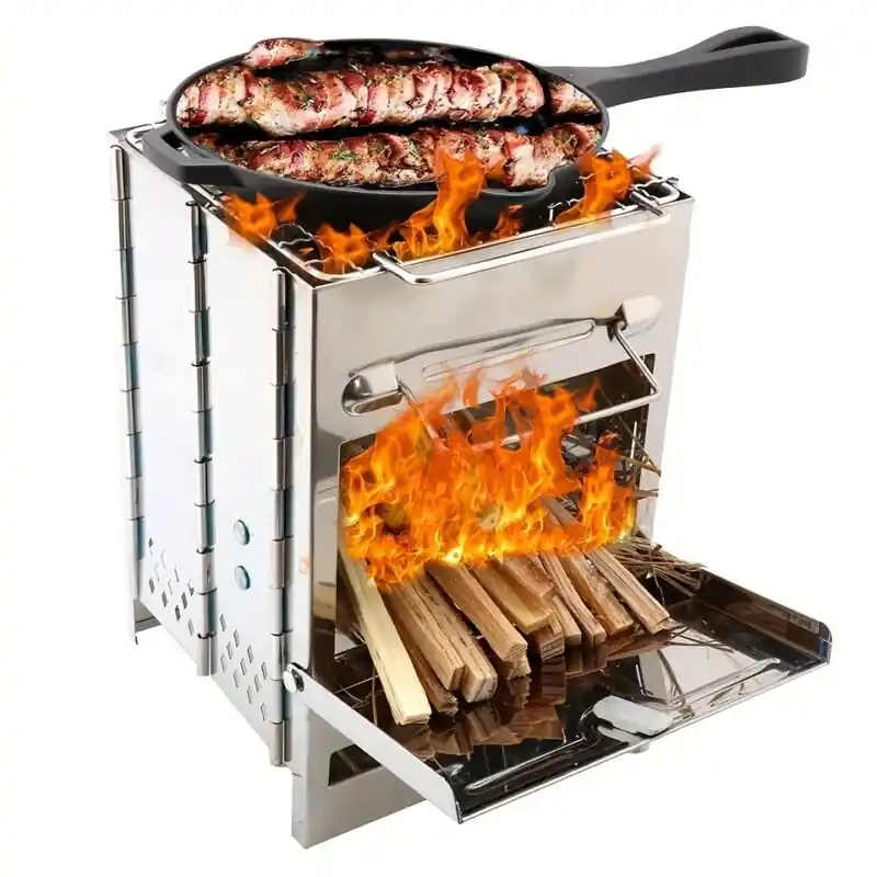 Ultralight Foldable Stainless Steel Wood Stove Perfect For Outdoor Adventures