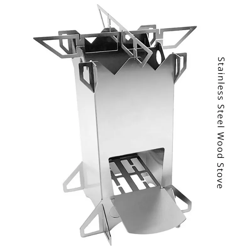 Portable Stainless Steel Folding Wood Stove For Camping Bbq With Storage Bag