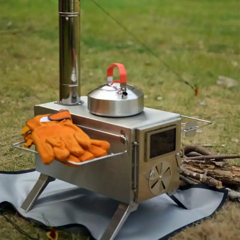 Stainless Steel Portable Wood Burning Camping Stove With Chimney Pipes