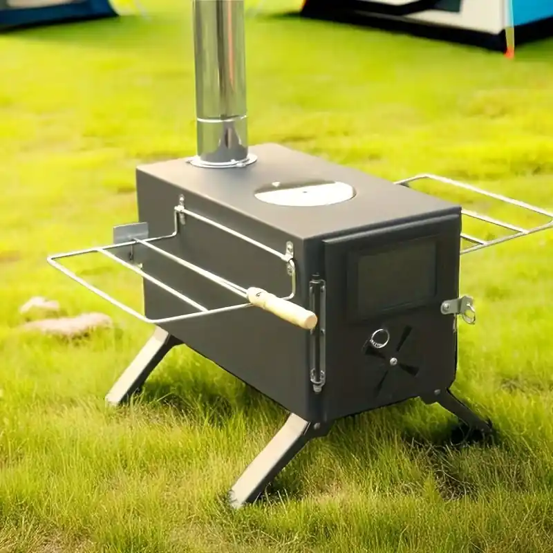 Portable Carbon Steel Tent Stove Woodburning Heater With Chimney Pipes