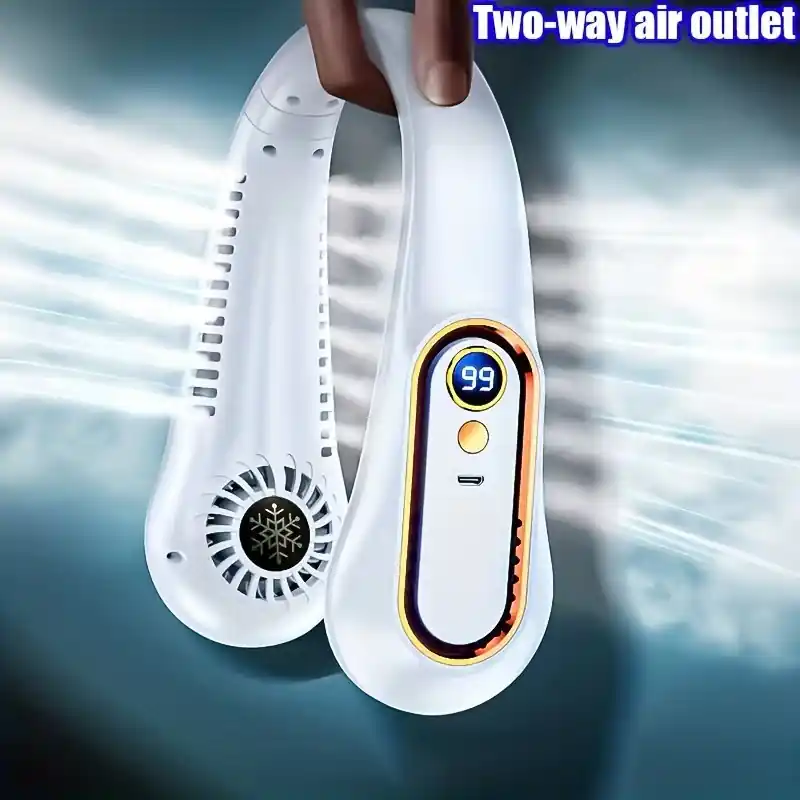 Portable Usb Rechargeable Bladeless Neck Fan 5speed Digital Display Whisperquiet