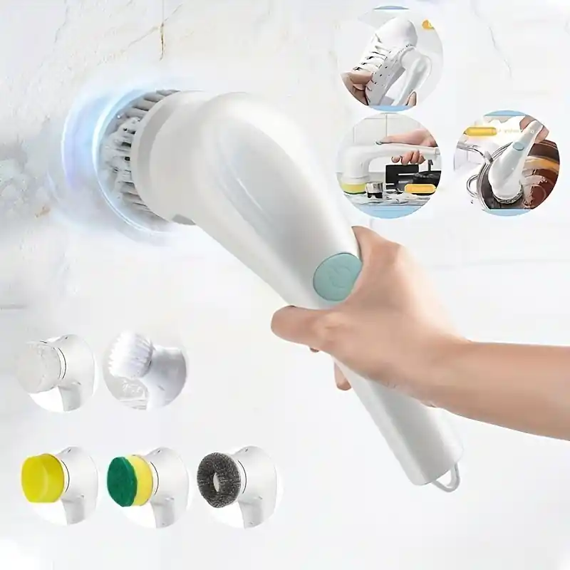 7pcs Electric Spin Scrubber 360 Cleaning 5 Brush Heads Usb Rechargeable