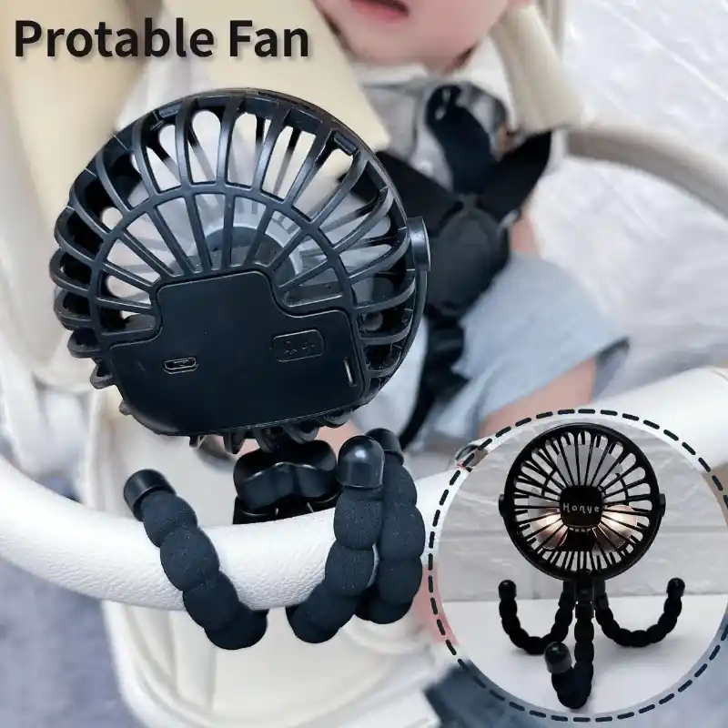 Rechargeable Bladeless Stroller Fan Portable Foldable Quiet Cooling For Outdoors