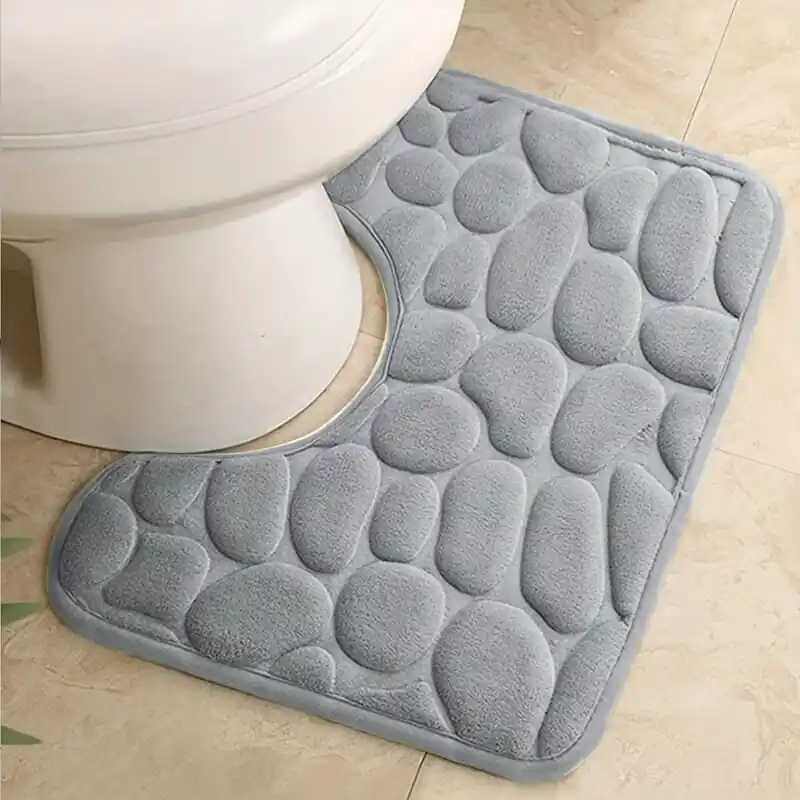Grey Memory Foam Ushaped Bath Mat Nonslip Absorbent Soft Rug