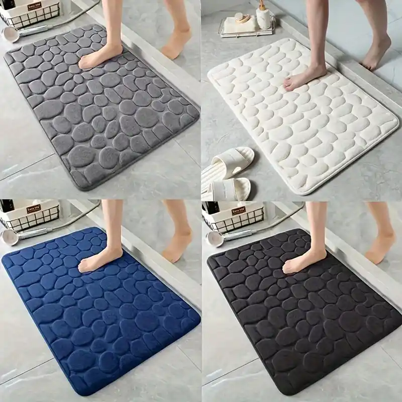 Memory Foam Cobblestone Bath Rug Absorbent Antislip Bathroom Decor Mat