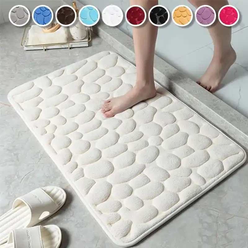 Soft Nonslip Quick Dry Cobblestone Bath Rug Water Absorbent Mat