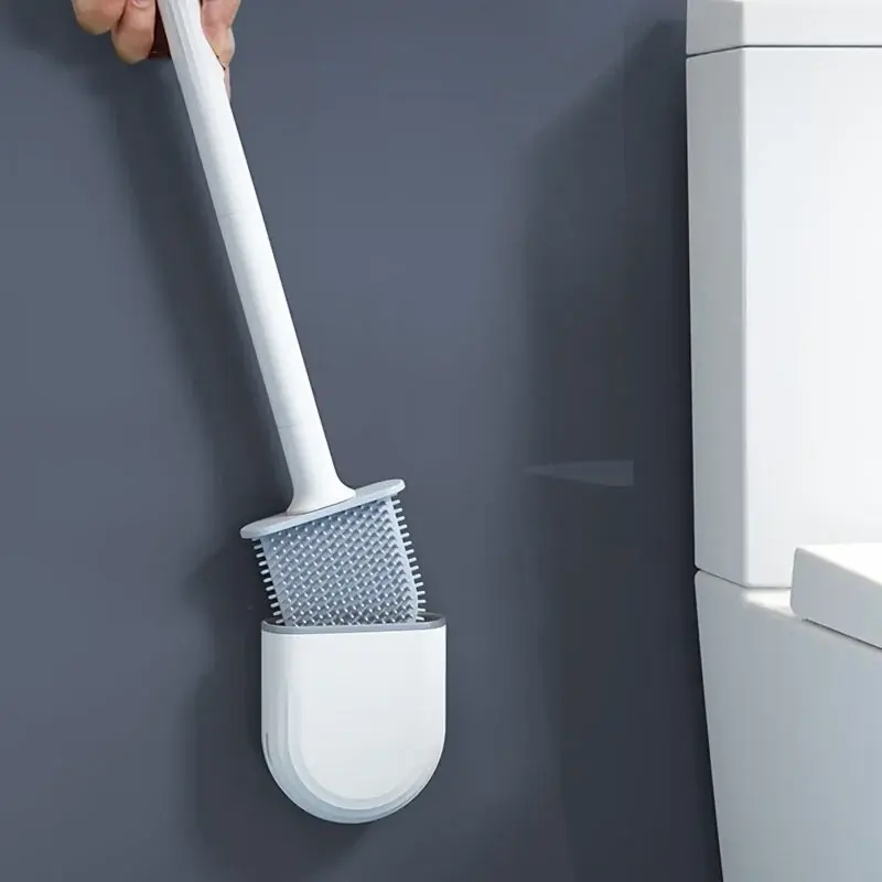 Wallmounted Silicone Toilet Brush Set Antidrip Upgraded Design Rounded Grip