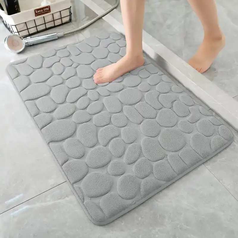 Stone Patterned Nonslip Soft Toilet And Bath Mat Rug Set