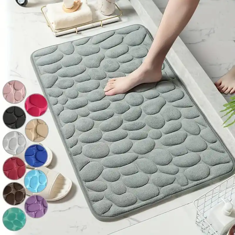 Cobblestone Memory Foam Bath Mat Nonslip Rapid Absorbent Washable Rug