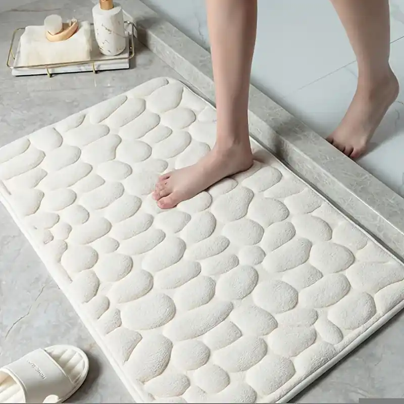 Ultrasoft Memory Foam Bath Mat Cobblestone Coral Fleece Design