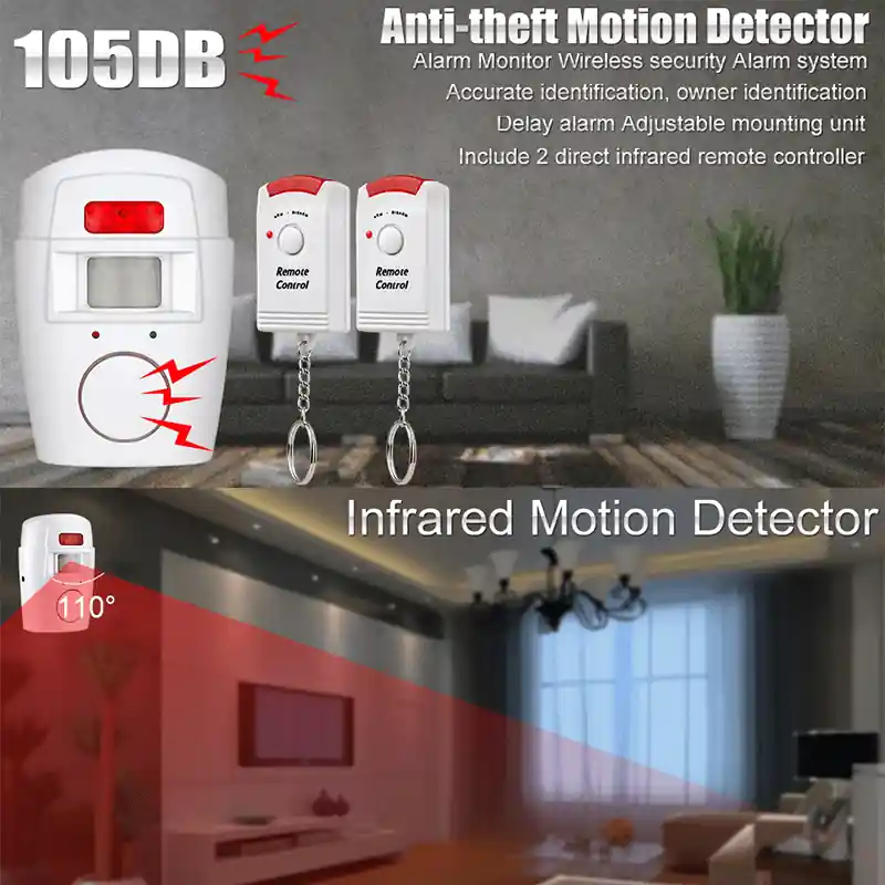 Wireless Home Security Kit Pir Motion Sensor 105db Alarm 2 Remotes