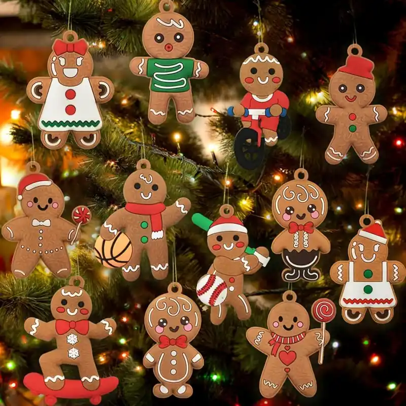 12pcs Assorted Gingerbread Man Ornaments Christmas Tree Decorations 3