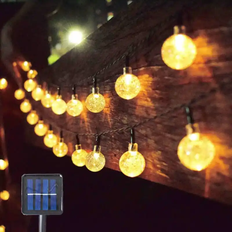Solar Crystal Ball String Lights Waterproof Led Festoon For Outdoor Holiday Decor