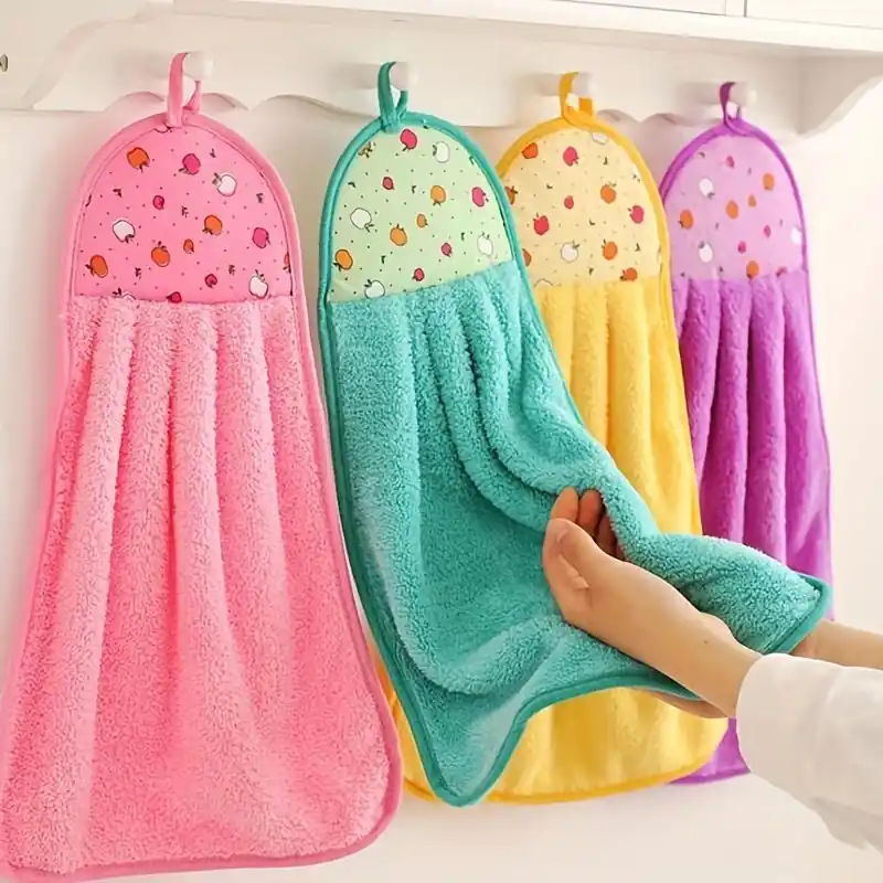 3pcs Ultraabsorbent Coral Fleece Fingertip Towels With Hanging Loop
