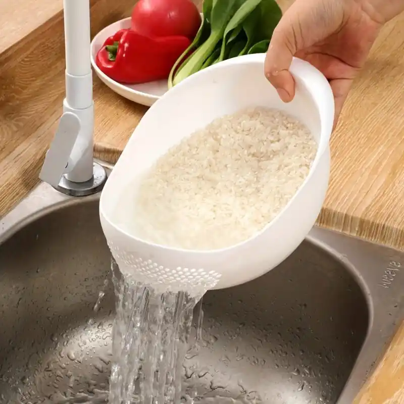 Reusable Plastic Rice Washing Basket Multifunctional Kitchen Sieve With Handle