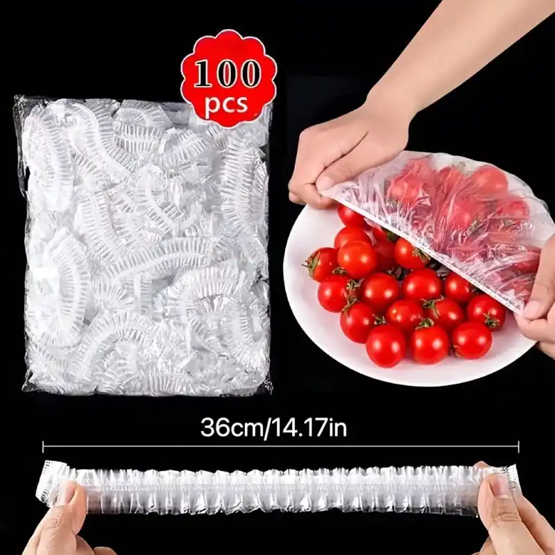 100pcs Extralarge Reusable Plastic Food Covers Airtight Elastic Seals