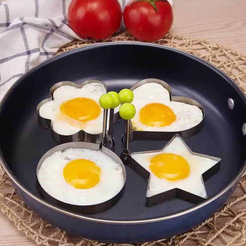 4pcs Stainless Steel Egg Mold Set Heart Star Flower Round Shapes