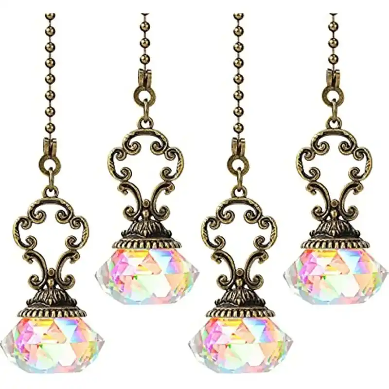 Adjustable Crystal Ceiling Fan Pull Chain Prism Ball Extender Set