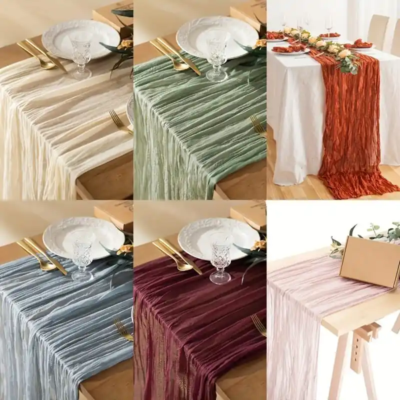 Boho Rustic Polyester Crinkle Table Runner Durable Easy Care Wedding Decor