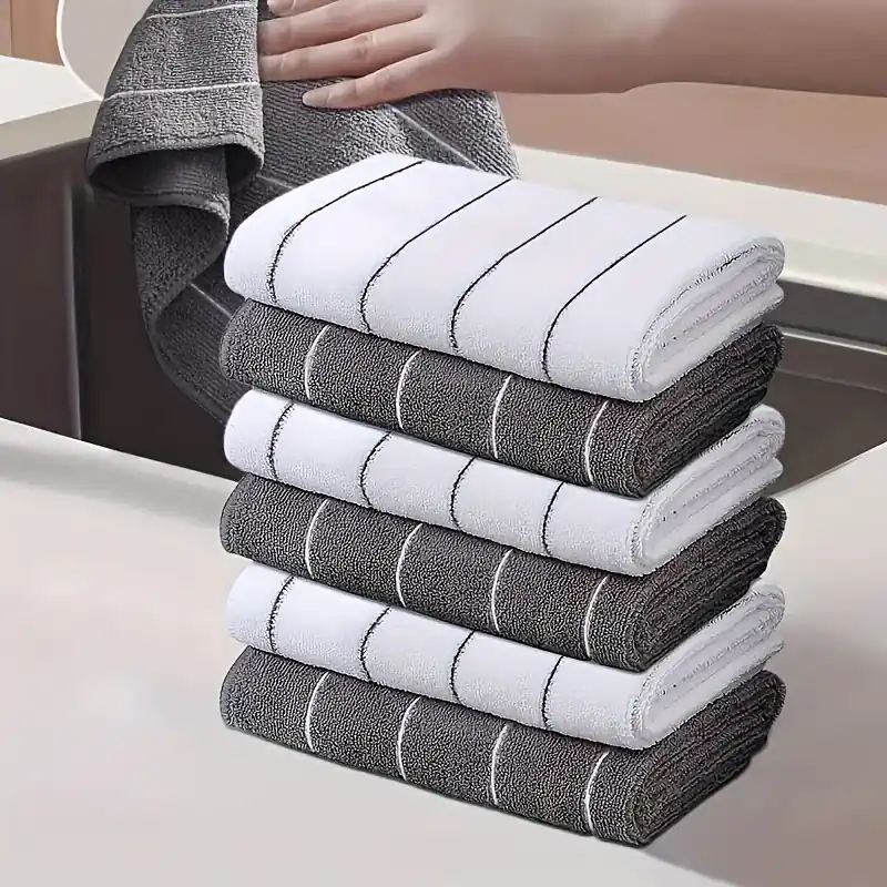 5pack Extrathick Super Absorbent Microfiber Kitchen Towels Gray White