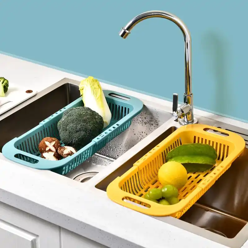 Adjustable Retractable Kitchen Drain Rack Versatile Vegetable Dish Basket