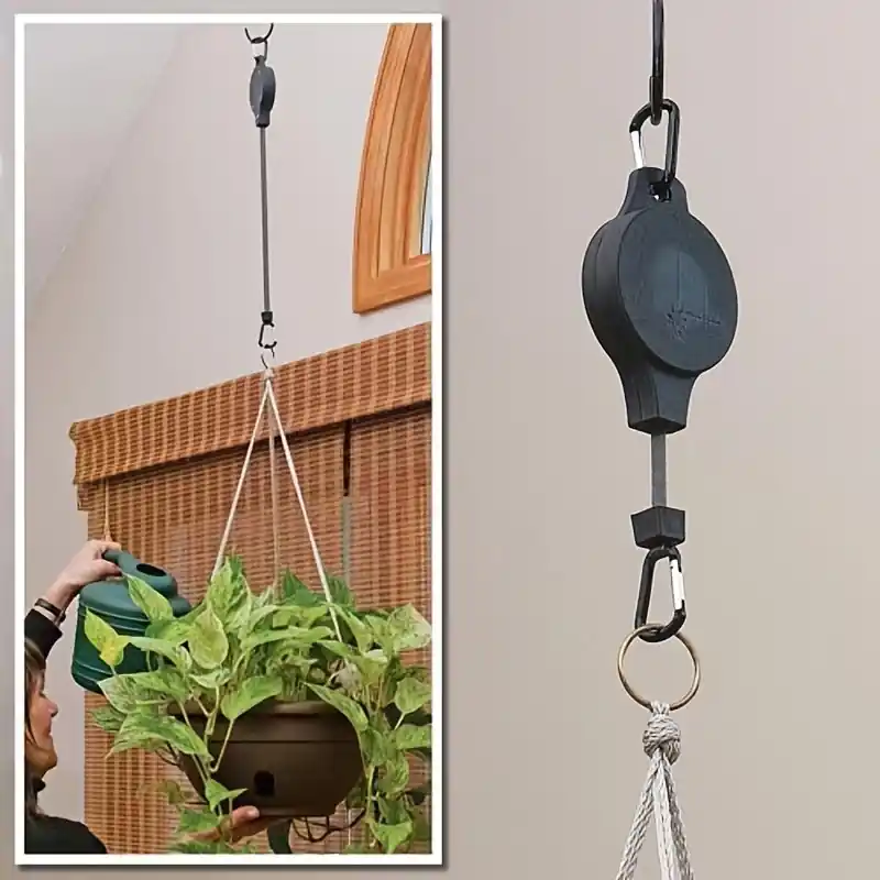 Adjustable Retractable Plant Pulley Hanger Secure Hold For Hanging Baskets