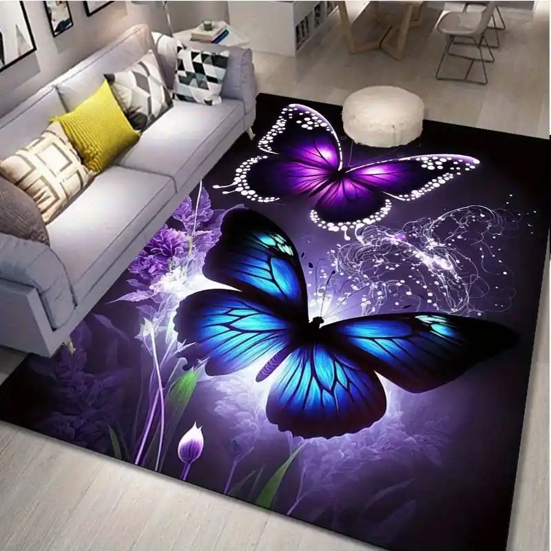 Luxurious Velvet Purple Butterfly Area Rug Soft Durable Nonslip Decor