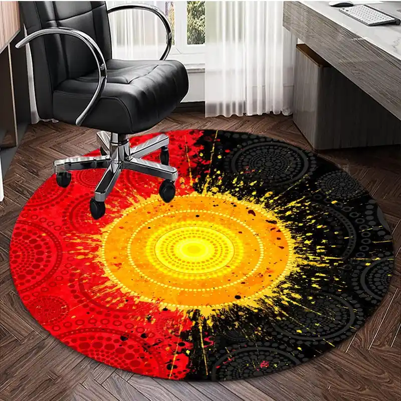Indigenous Sun Round Rug Nonslip Velvet Area Carpet For Home Decor