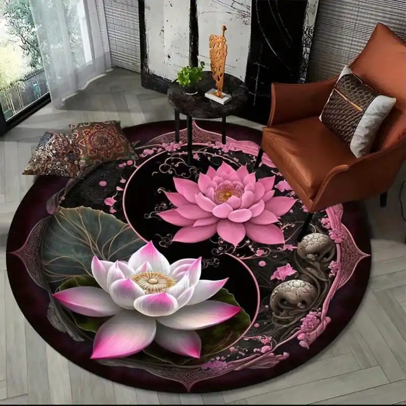 800gm2 Crystal Velvet Yin Yang Lotus Sun Rug Luxurious Home Decor