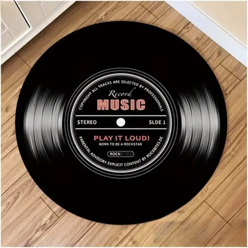 Modern 3d Vinyl Record Round Carpet Durable Soft Chic Design