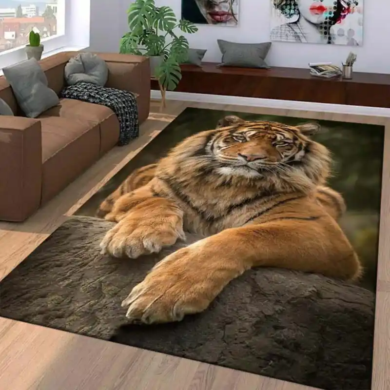 3d Tiger Pattern Velvet Rug Luxurious Durable Machine Washable Floor Mat