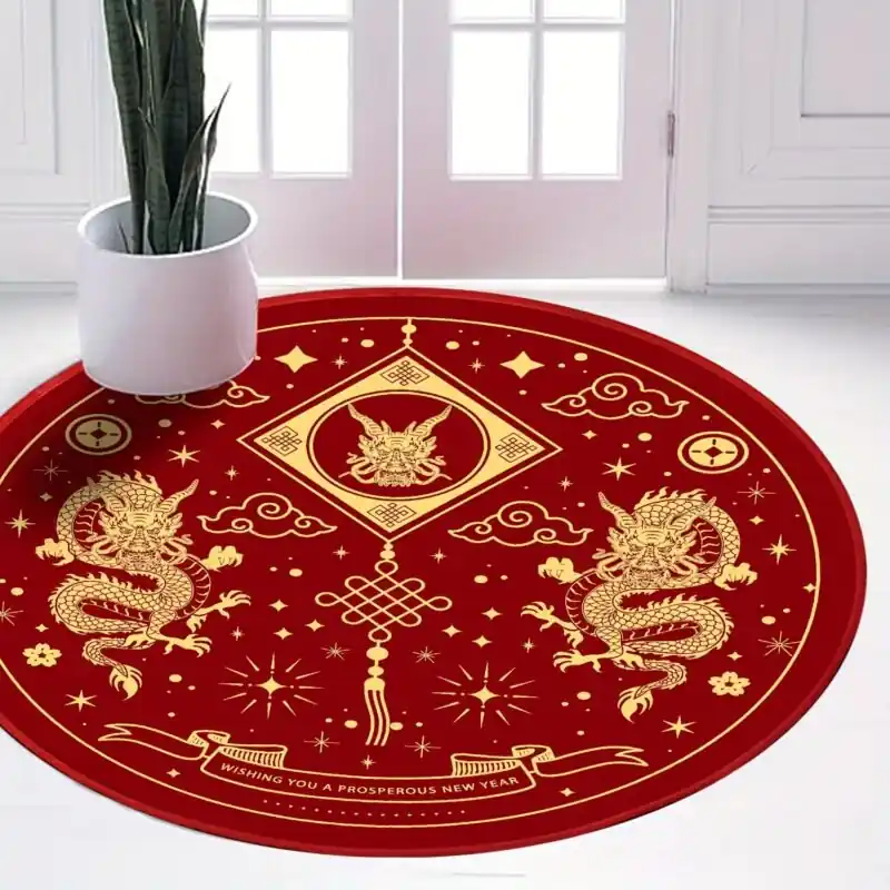 Festive Red Nonslip Chinese Carpet Washable Durable Ideal For Holidays