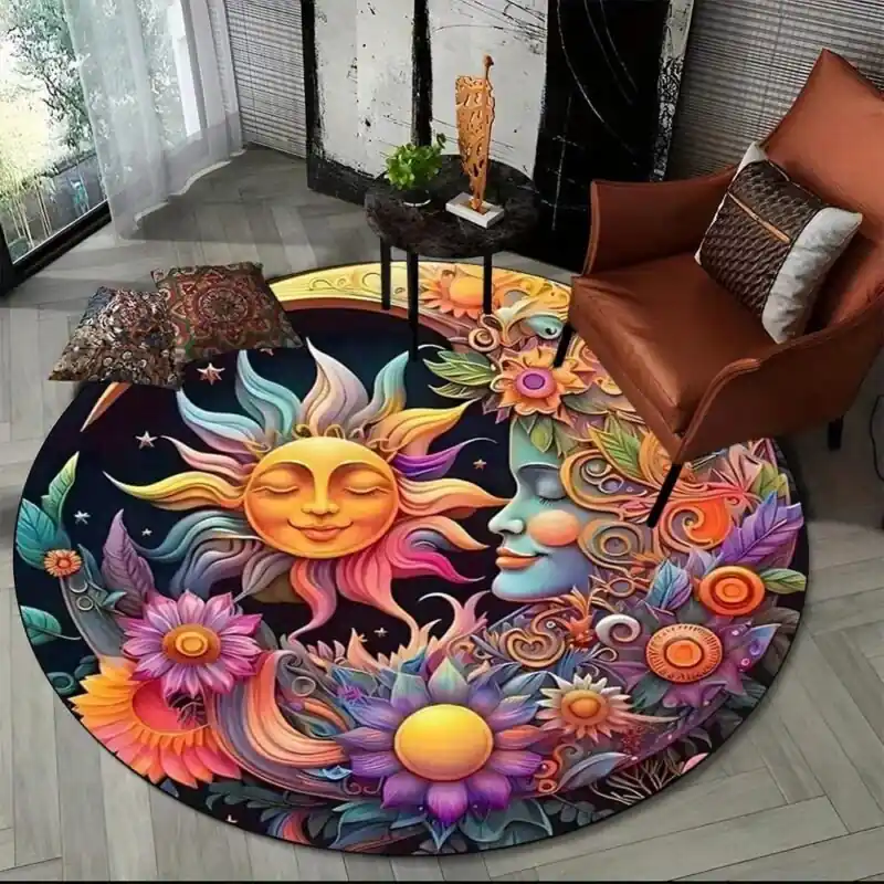 Mystical Moon Star Crystal Velvet Plush Round Rug Nonslip Soft