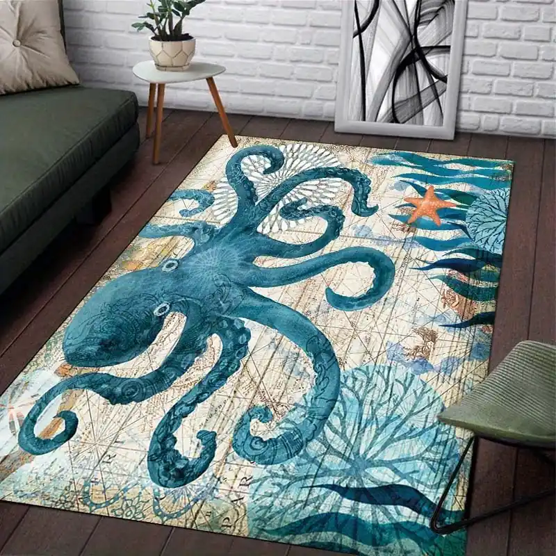 Octopus Print Nonslip Rugs For Living Room Bedroom Bathroom Kitchen