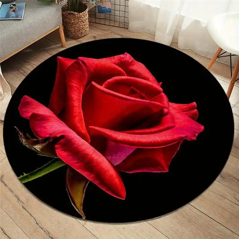Luxury Nonslip Red Rose Rug Soft Velvet For Romantic Decor