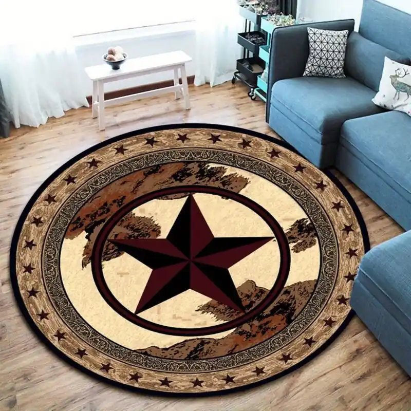 Velvet Plush Pentagram Cowboy Rug Antislip Home Hotel Decor