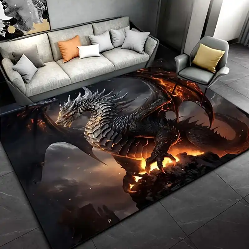 3d Flying Dragon Crystal Velvet Rug Vintage Art Home Decor