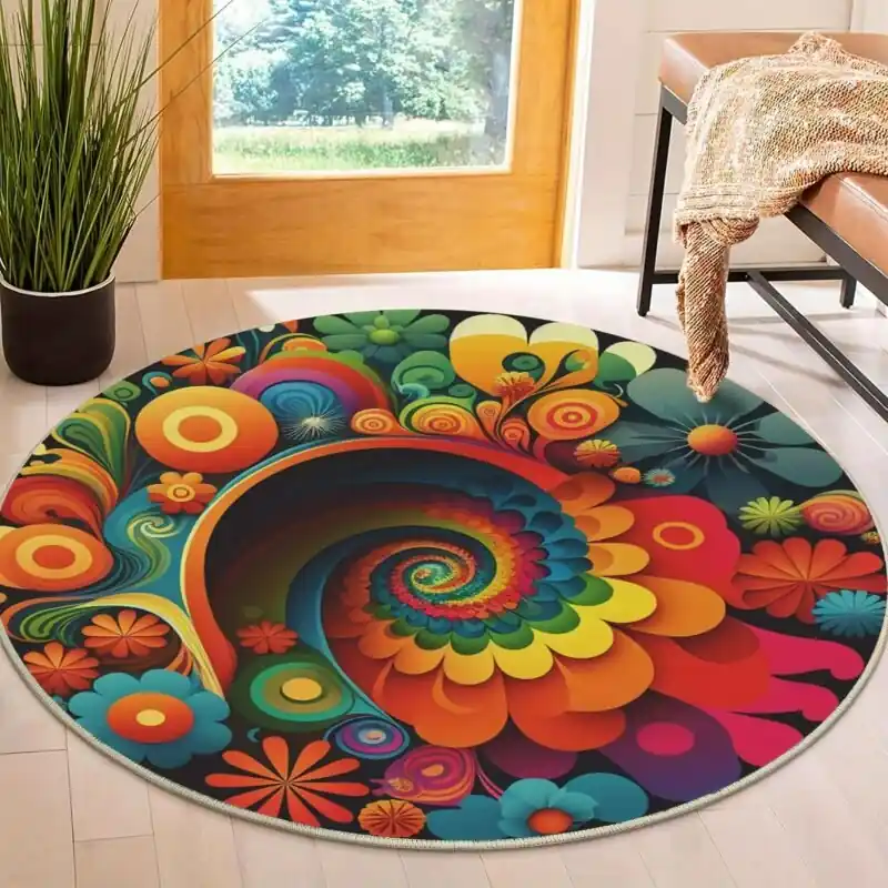 Luxuriously Soft Nonslip Vibrant Circle Area Rug For Home Decor